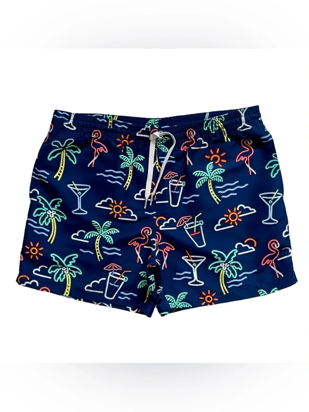 Chubbies Men’s Navy Neon Lights Tropical Print Swim Trunks Size Small